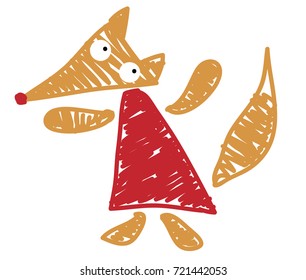 The fox is painted in a naive caricature style, vector illustration