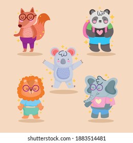 Fox panda bear koala lion and elephant cartoon design, Animal zoo and life theme Vector illustration