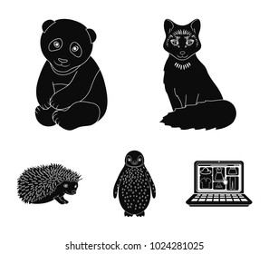 Fox, panda, hedgehog, penguin and other animals.Animals set collection icons in black style vector symbol stock illustration web.