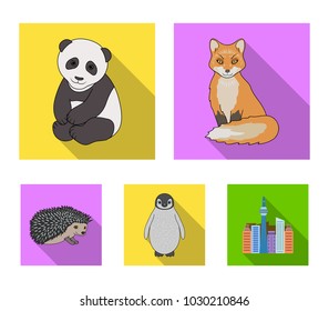 Fox, panda, hedgehog, penguin and other animals.Animals set collection icons in flat style vector symbol stock illustration web.