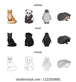 Fox, panda, hedgehog, penguin and other animals.Animals set collection icons in cartoon,black,outline style vector symbol stock illustration web.