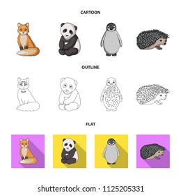 Fox, panda, hedgehog, penguin and other animals.Animals set collection icons in cartoon, outline, flat style vector symbol stock illustration web.