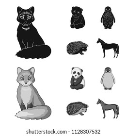 Fox, panda, hedgehog, penguin and other animals.Animals set collection icons in black,monochrome style vector symbol stock illustration web.