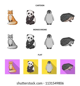 Fox, panda, hedgehog, penguin and other animals.Animals set collection icons in cartoon,flat,monochrome style vector symbol stock illustration web.