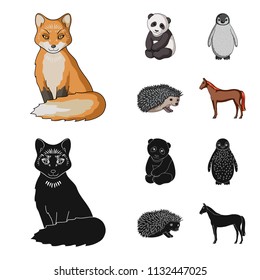 Fox, panda, hedgehog, penguin and other animals.Animals set collection icons in cartoon,black style vector symbol stock illustration web.