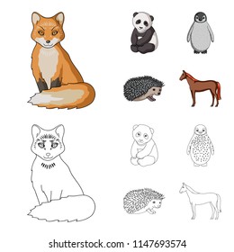 Fox, panda, hedgehog, penguin and other animals.Animals set collection icons in cartoon,outline style vector symbol stock illustration web.
