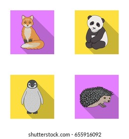 Fox, panda, hedgehog, penguin and other animals.Animals set collection icons in flat style vector symbol stock illustration web.