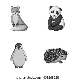 Fox, panda, hedgehog, penguin and other animals.Animals set collection icons in monochrome style vector symbol stock illustration web.