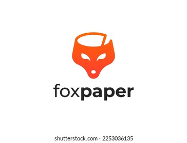 fox paper logo design, document scroll shape animal head symbol