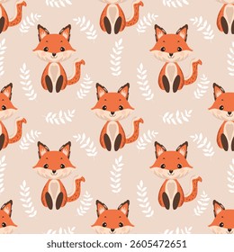 Fox pattern, fabric pattern, used in clothing design, carpets, glasses, artwork, orange tone.