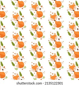 
fox pattern with leaves and flowers all around