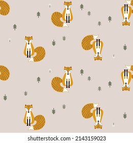 Fox pattern scandinavian style boho style for kids babies bohemian colours