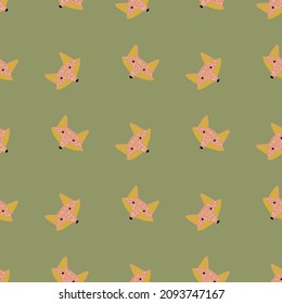Fox pattern seamless in freehand style. Head animals on colorful background. Vector illustration for textile prints, fabric, banners, backdrops and wallpapers.