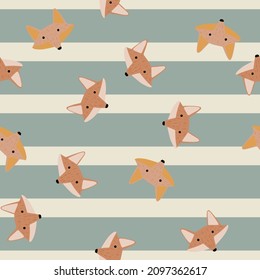 Fox pattern seamless in freehand style. Head animals on colorful background. Vector illustration for textile prints, fabric, banners, backdrops and wallpapers.