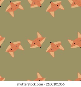 Fox pattern seamless in freehand style. Head animals on colorful background. Vector illustration for textile prints, fabric, banners, backdrops and wallpapers.