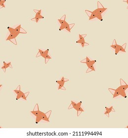 Fox pattern seamless in freehand style. Head animals on colorful background. Vector illustration for textile prints, fabric, banners, backdrops and wallpapers.