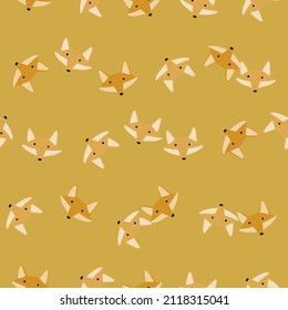 Fox pattern seamless in freehand style. Head animals on colorful background. Vector illustration for textile prints, fabric, banners, backdrops and wallpapers.