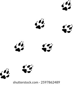 Fox Paw Prints Track Logo, Black Paw Print logo design Isolated with White background. Animal paw print with claws. Vector design and illustration