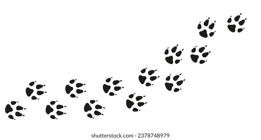 Fox paws. Animal foot traces. Fox black footprints on white background. Flat vector illustration. Design for print, decoration, childrens educational book