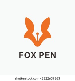 fox with pen logo design vector silhouette illustration