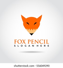 Fox Pencil Logo Template. Fox and Pencil Concept. Vector Illustrator Eps.10