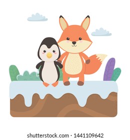 Fox and penguin cartoon design Fox and penguin cartoon design