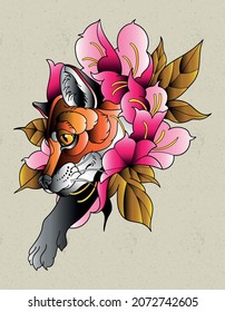 fox peony tattoo neo traditional