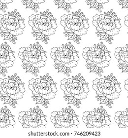 Fox in peony vector illustration. Doodle style. Design, print, logo, decor, textile, paper.