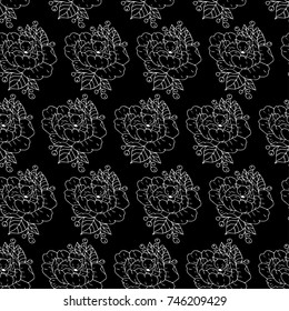 Fox in peony vector illustration. Doodle style. Design, print, logo, decor, textile, paper.