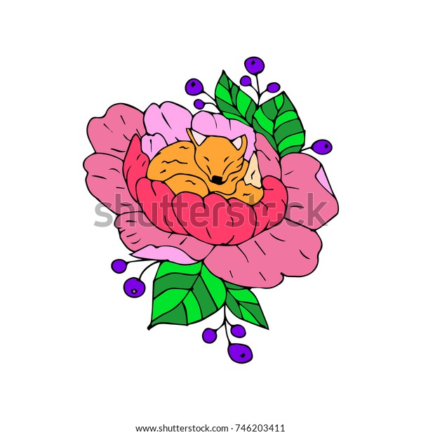 Fox Peony Vector Illustration Doodle Style Stock Vector (Royalty Free ...