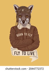 A Fox pilot in a vintage style, vector illustration