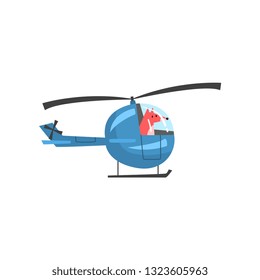 Fox Piloting Helicopter, Wild Animal Character Using Vehicle Vector Illustration