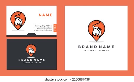 fox pin logo design and business card template