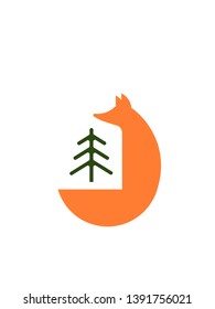 The fox and the pine on a white background