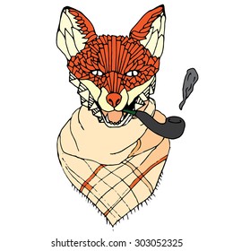 Fox with pipe smoking tobacco 