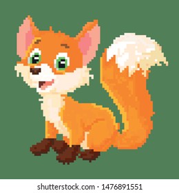 Fox pixel art on white background. Vector