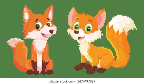 Fox pixel art on white background. Vector