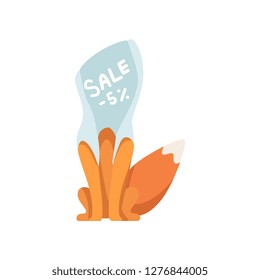 Fox and plastic bag, global environmental problem, ecological disaster vector Illustration on a white background