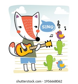 Fox Play Guitar Funny Animal Cartoon Stock Vector (Royalty Free ...