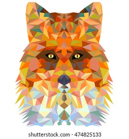 Fox in polygonal style on a black background, geometric pattern