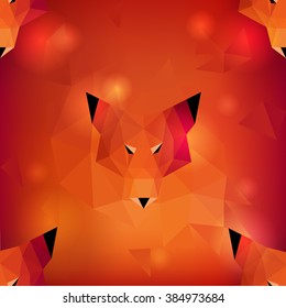Fox. Polygons. Triangles. Orange, red. Gradient. Background. Seamless.