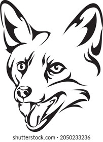 Fox, retrato, negro, línea, hocico de zorro, vector, silueta