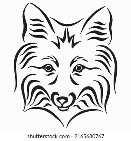 Fox portrait drawing. Graphic, sketch, black and white, hand-drawn portrait of a Fox's head on a white background.. Black and white linear drawing. Vector illustration. Calligraphy illustration.