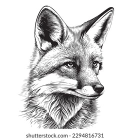 Fox portrait hand drawn sketch illustration Wild animals