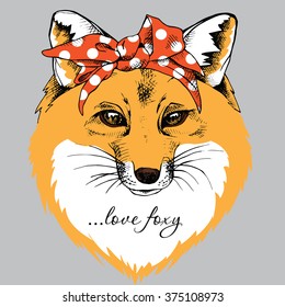 Fox portrait in a red headband. Vector illustration.