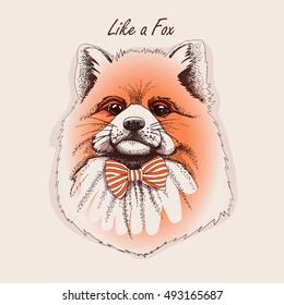 Fox portrait with a striped tie. Vector illustration.