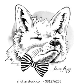 Fox portrait with a tie. Vector illustration.