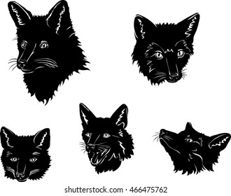 Fox, portrait, vector, silhouette, black