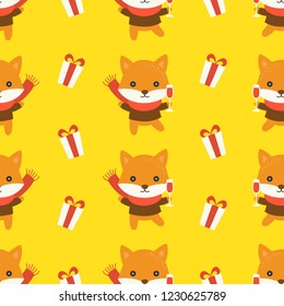 fox and present box. Christmas seamless pattern theme, for use as wallpaper or wrapping paper gift.