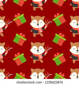 fox and present box. christmas seamless pattern theme, for use as wallpaper or wrapping paper gift